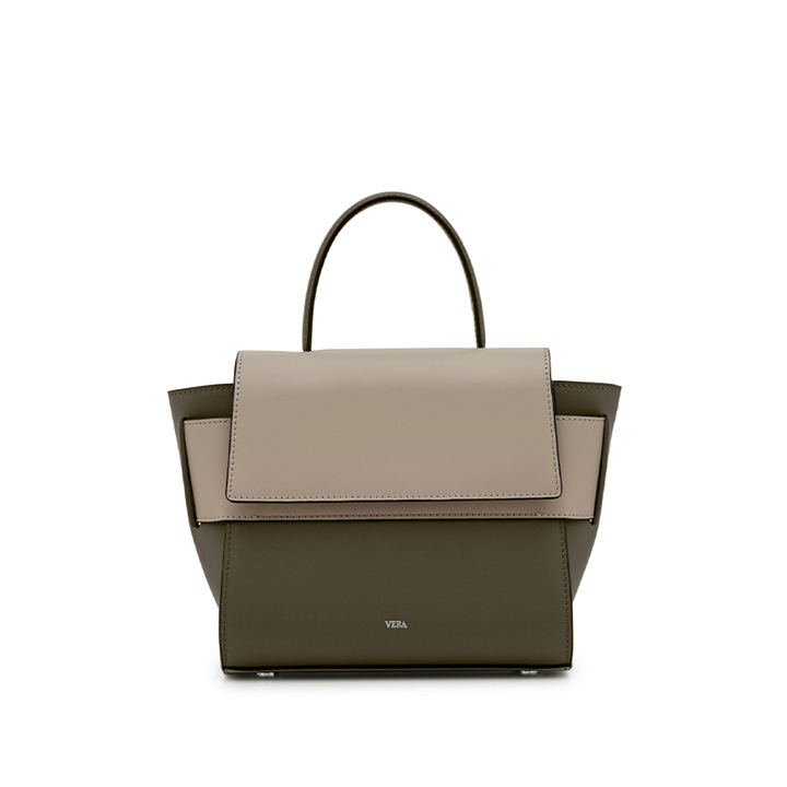 VERA Margo Leather Handbag, Size 20 in Olive Green