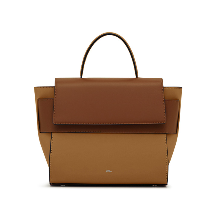 VERA Margo Leather Handbag, Size 24 in Caramel
