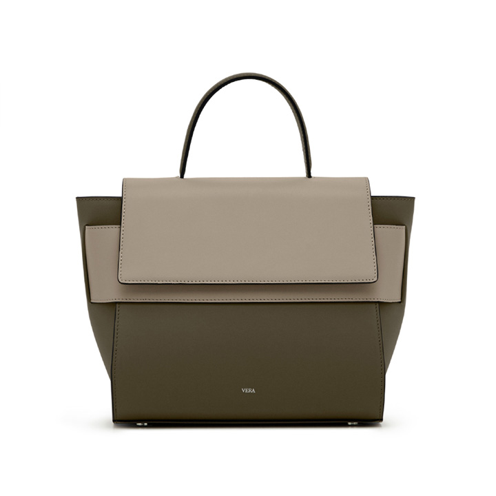 VERA Margo Leather Handbag, Size 24 in Olive Green