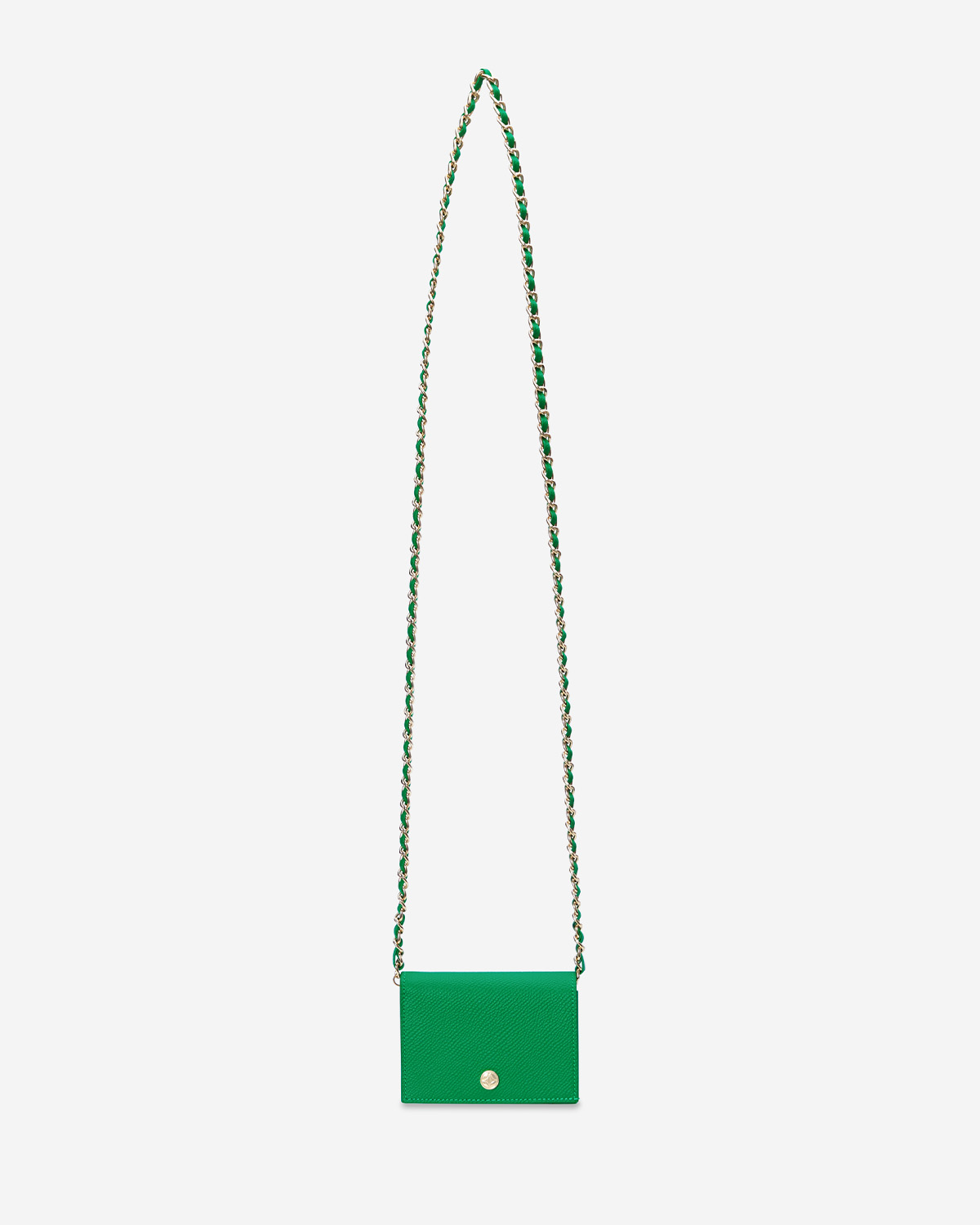 VERA Emily Flap Wallet with Leather Braided Gold Chain in Confident Green กระเป๋าสตางค์หนังแท้ แบบเปิดฝา พร้อมสายโซ่สีทองร้อยหนัง สีเขียว