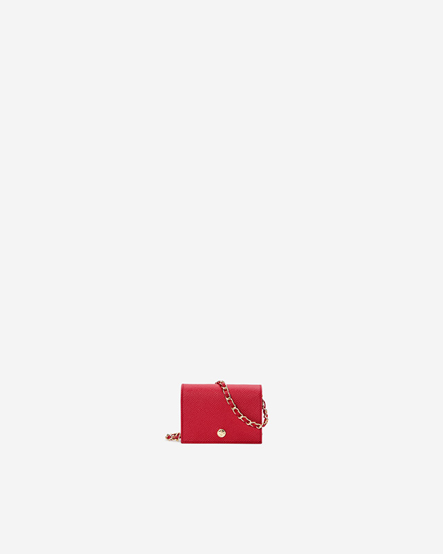 VERA Emily Flap Wallet with Leather Braided Gold Chain in Passionate Red กระเป๋าสตางค์หนังแท้ แบบเปิดฝา พร้อมสายโซ่สีทองร้อยหนัง สีแดง