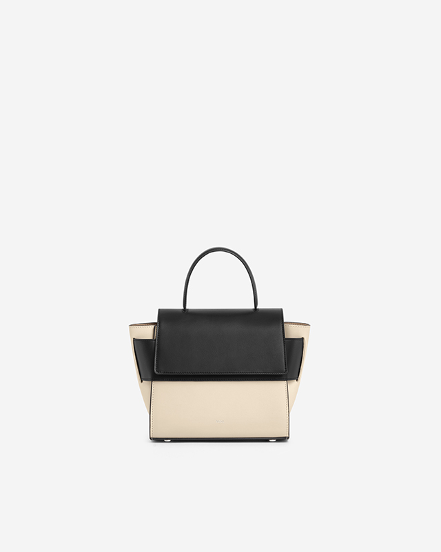 VERA Margo Leather Handbag, Size 20 in Beige Black