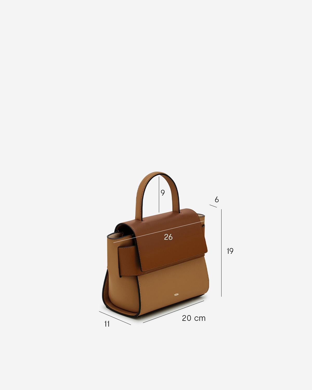 กระเป๋าถือหนังแท้ VERA Margo Leather Handbag, Size 20 สี Caramel